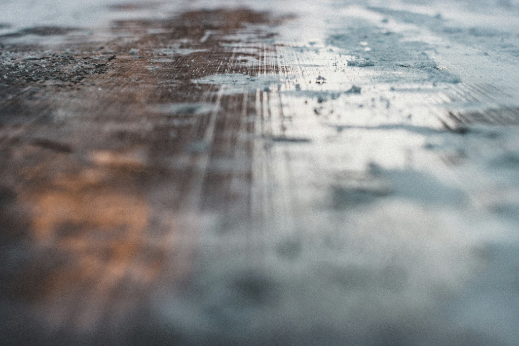 A close-up of an icy road.