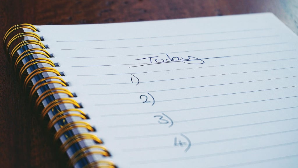 An open notebook with 'today' written at the top of a blank, numbered list.