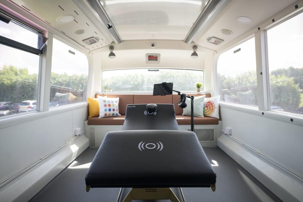 Interior of driving for change bus.
