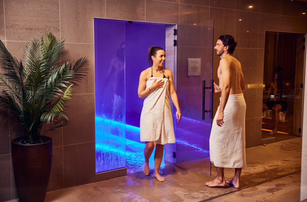 A man and a woman in a spa.